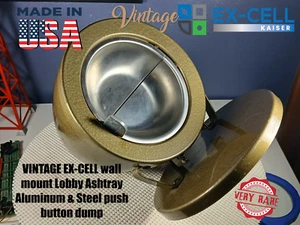 VINTAGE EX-CELL wall mount Lobby Ashtray Aluminum & Steel push button dump - Picture 1 of 14