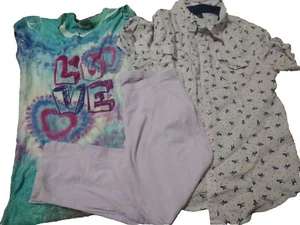 Set of 3! Girls XL 14/16 Button Up Faded Glory Top, Purple Capri & LOVE T-shirt - Picture 1 of 10