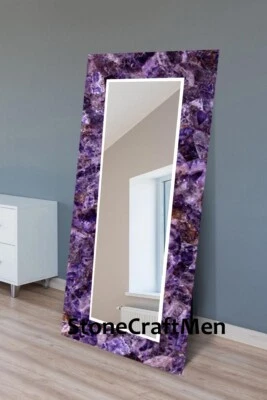 Rectangle Shape Cheval Mirror Amethyst Crystal Work Dressing Mirror For Bathroom - Image 1 of 3