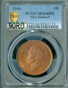 1940 NEW ZEALAND PENNY PCGS MS64 RB PQ 2ND FINEST & SPOTLESS 5 FINER * - Picture 1 of 2