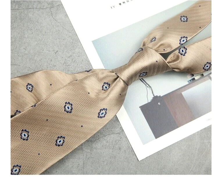 New Classic Polka Dot Brown White JACQUARD WOVEN 100% Silk Men's Necktie Tie - Image 1 of 1
