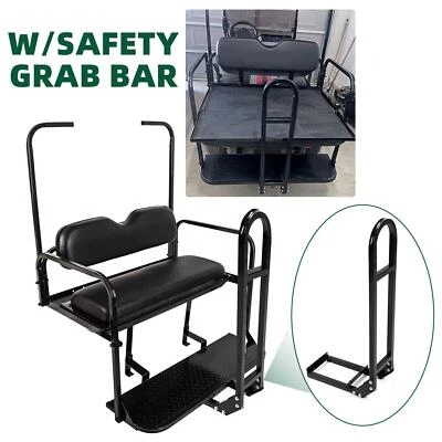 For EZGO Medalist/TXT 1995-UP Golf Cart Black Rear Flip Seat Kit W/ Grab Bar - Image 1 of 4