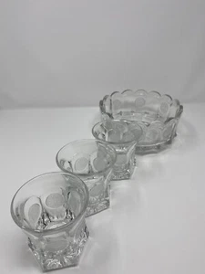 Fostoria MÜNZGLAS KLAR (3) altmodische Tassen und 7" runde Schüssel - Bild 1 von 11