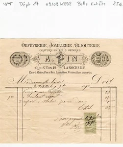 Dépt 17 - La Rochelle 42 Rue St Yon - Belle Entête d'un Bijoutier du 09/09/1892 - Picture 1 of 1