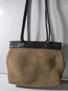 the sak Woven Handbag Purse Beige Brown Tan Double Straps Two Sections 15x10 In - Picture 1 of 14