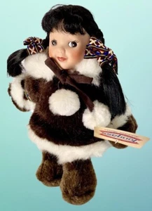 Native American Alaskan Girl Doll Braids Brown/White Furry Parka/Boots New wTags - Picture 1 of 5