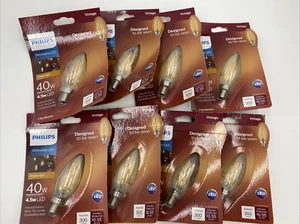 8x Philips LED Vintage Light Bulb Dimmable E12 Candelabra Base 300 Lum Amber 40W - Picture 1 of 8