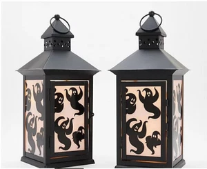 Hay & Harvest Set of 2 Illuminated Harvest Lanterns - Flying Ghosts - Picture 1 of 5