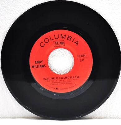 ANDY WILLIAMS  "Can't Help Falling In Love / Sweet Memories"  1970  45RPM - Image 1 of 4