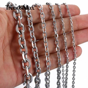 3-9mm 18-24" Stainless Steel Mens Silver Diamond Cut Rolo Cable Chain Necklace - Picture 1 of 14