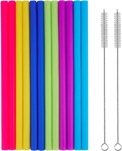 14 PCS Reusable Silicone Straws with Cleaning Brushes, Tifanso Extra Wide Large - Picture 1 of 12