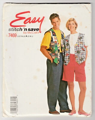 McCalls 7469 Lined Vest T-Shirt Pull-On Pants Shorts S-M-L Unisex Sewing Pattern - Image 1 of 2