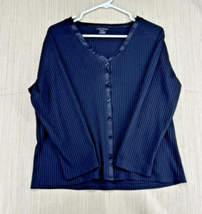 Jones New York Signature Shirt Size X Lg Women's Blouse Black Ribbed Long Sleeve - Picture 1 of 8