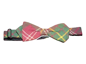 40S BOW TIE SMALL PLAID TIED WITH NECKSTRAP ADJUSTABLE 14-16 VINTAGE MENSWEAR - Picture 1 of 9