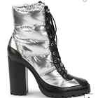  SCHUTZ Alena Ankle Boots Puffer Metallic Quilted Silver Leather $540 Sz 7.5