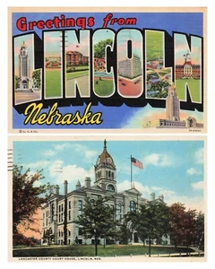 Lot of 2 Lincoln Nebraska Vintage PCs Greetings & Court House Posted  - Picture 1 of 5