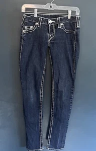 True Religion Joey Super T Baggy Dark Blue Faded Thick Stitched Jean Size 28 - Picture 1 of 8