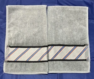 Vintage 80s Diagonal Stripe Print Detail Hand Towel Set 2 PC Gray Blue 16 X 26 - Picture 1 of 9
