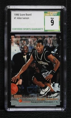 1996 Score Board Basketball Rookies Allen Iverson (Base) #1 CSG 9 Mint RC HOF - Image 1 of 2