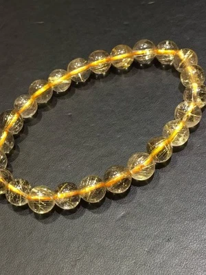 Natural Gold Rutilated Quartz   round   beads   Wealthy Bracelet  AAAAA - Image 1 of 4