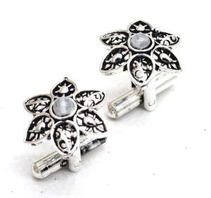 925 Sterling Silver Moonstone Gemstone Handmade Jewellery Cufflinks Size-1" - Picture 1 of 7