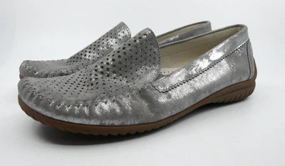 Gabor Perforated Metallic Silver Handmade Soft Mokassin Women's  Loafers 8.5 - Image 1 of 4