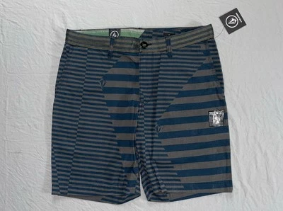 Volcom Flat 'Graphito' Front Chino Skate Shorts. Gray/Blue Stripe, Men's 30. NWT - Image 1 of 4