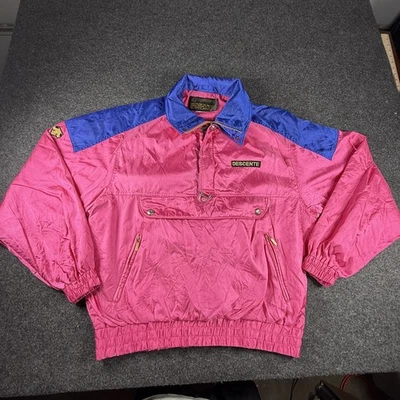 Vintage Descente Jacket Mens Large Pink Blue Pullover Windbreaker Nylon 80s Ski - Image 1 of 4
