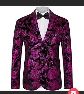 Magier männlich lila Blumen Anzug Jacke gekerbtes Revers schmale Passform zwei Knöpfe, SM *NEU* - Bild 1 von 9