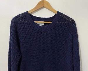 Pure Collection Navy Jumper Cotton Mix Open Knit Size 14 - Picture 1 of 7