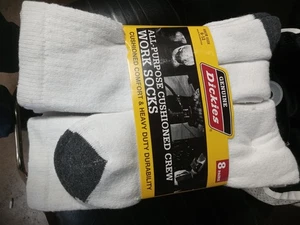 Dickies Crew-Socken weiß 8 Paar Herrengröße 6-12 Allzweck gepolstert Arbeitskleidung - Bild 1 von 7