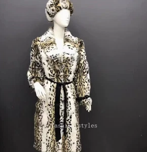 Real Natural Rabbit Fur Coat Jacket Womens Long Lapel Collar Warm Winter Ladies - Picture 1 of 27