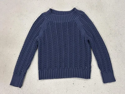 J Crew Sweater Womens Small Blue Chunky Knit Mock Neck Raglan Fisherman Preppy - Image 1 of 4