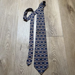 VINTAGE CHRISTIAN DIOR CRAVATES 100% SILK Navy Blue MULTI PRINT MEN'S TIE - Picture 1 of 5