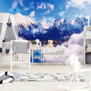 Blue Cloudy Mountain Kids Wall Mural Paper Nursery Decor Decal StickerGift L32 - Picture 1 of 5