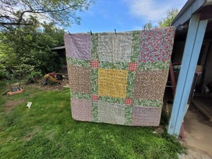 Vintage Handmade and Hand Quilted ~ Homemade Quilt 76x74 ~ Colorful{J5}  - Picture 1 of 11