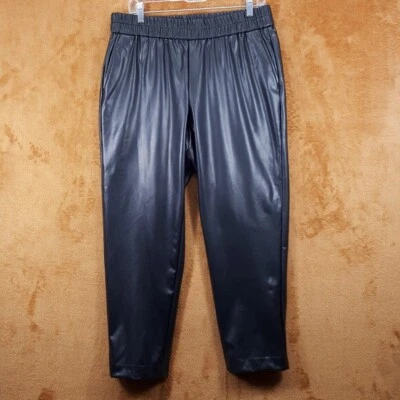 ANNE KLEIN Pants Womens Medium Black Faux Leather Pull On Tapered Leg Stretch - Image 1 of 4