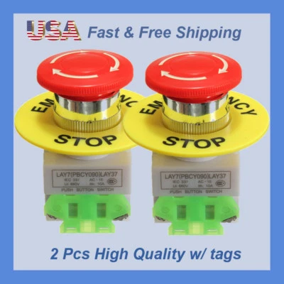 2 Pcs x Red Mushroom Emergency Stop Push Button Switch NO + NC 22mm CNC Gecko - Image 1 of 4