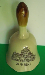 VINTAGE QUEBEC FAIRMONT CHATEAU FRONTENAC IN RELIEF CERAMIC BELL BEIGE BROWN TIP - Picture 1 of 6