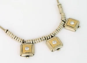 VINTAGE BEAUTIFUL DESIGNER SIGNED MODERNIST STERLING SILVER 14K GOLD NECKLACE - Picture 1 of 3
