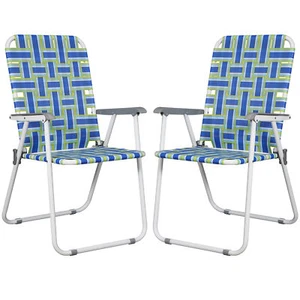 2 Pack Patio Folding Lawn Chairs Beach Chairs Outdoor Webbed Chair w/Steel Frame - Picture 1 of 23
