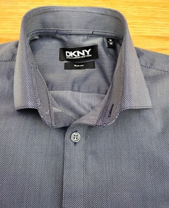 Mens DKNY Long Sleeve Shirt Collar Size 15" Dark Grey - Picture 1 of 6