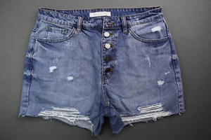 Women's Nature Cut Off Jean Shorts Distressed Button Front High Rise Sz L (29x3) - Picture 1 of 6