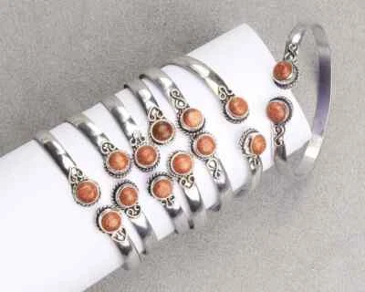Brazalete brazalete, brazalete de puño de piedras preciosas de piedra solar, 10 piezas brazalete de puño ajustable para mujer ~ Foto 1 de 3