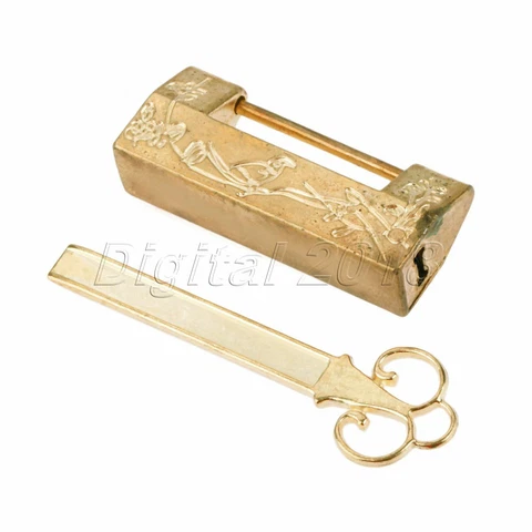 Unique Gold Cabinet Jewelry Box Suitcase Padlock Hardware Carving Flower Bird Cover