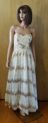 WOMEN'S ROBERTO GOLDEN SEQUINS FORMAL DANCE DRESS ~ 7/8 - Image 1 of 3