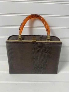 1950s Faux Crocodile Purse with Lucite Handle - Picture 1 of 3