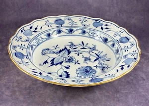 Antique 19th Century Meissen 9⅛" Deep Plate Blue Onion - Gold Rim - Excellent #1 - Picture 1 of 7
