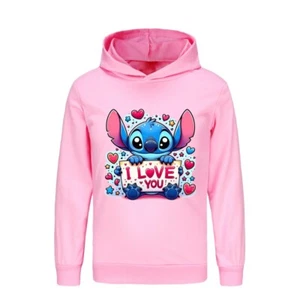 Stitch 5-13 Year Old Girl's Hoodie Boy's Pure Cotton Cartoon Hoodie - Picture 1 of 20