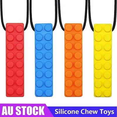4x Baby Silicone Sensory Chew Necklace Brick Chewy Kids Autism Play Toys Teether • 15.22$